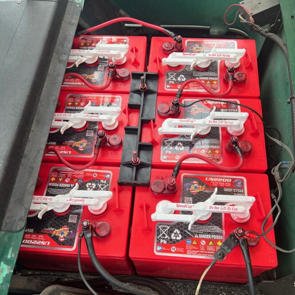 A bunch of red batteries are in the box